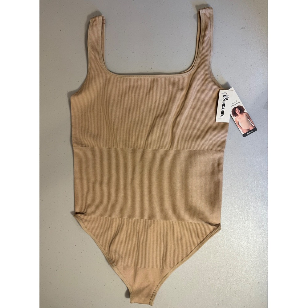 No Boundaries Bodysuit Women XXL Tan Seamless Smoothing Ribbed Square Neck NEW